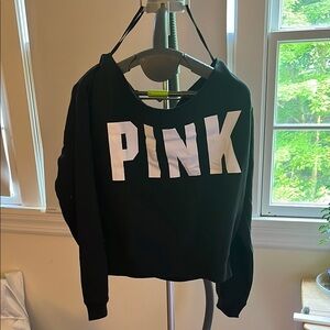 PINK Victoria's Secret Black Crop Hoodie Long Sleeve